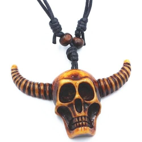 Boy Mens Cool Faux Yak bone Demon Bull head skull Pendant Necklace Gift