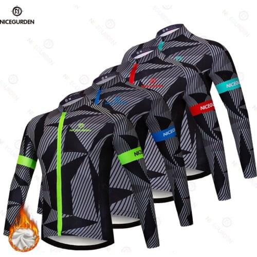 Winter Fleece Mens Mountain Bike Cycling Suit Windproof Long Sleeve Top Mountain Bike Suit Thickening Warm Team Sweatshirt