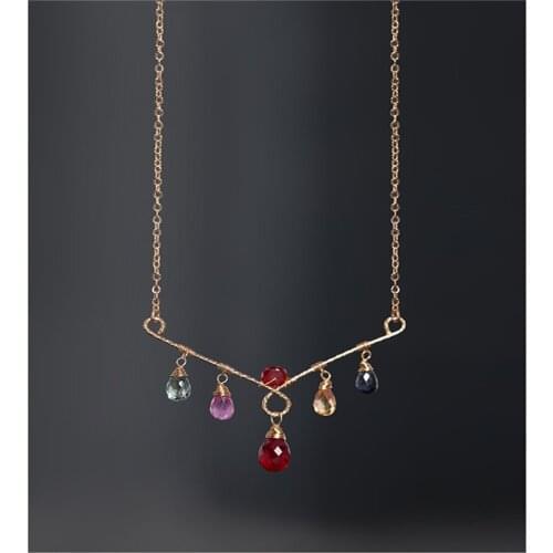 DAIMI Faceted Ruby Pendant Female Day gemstones Genuine Yellow 14K Gold Injection Sapphire Necklace Ceremony