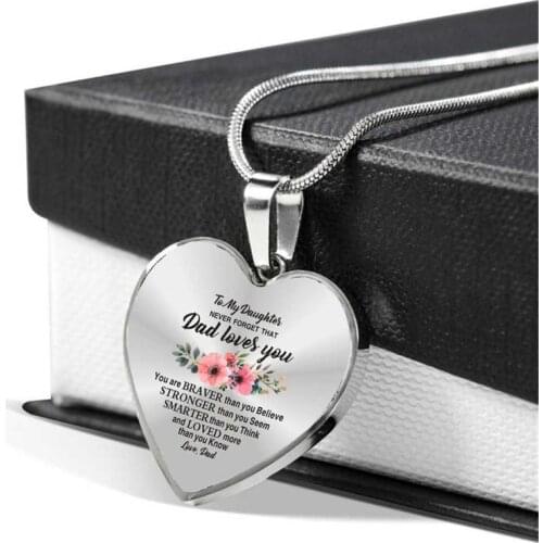 High Quality To My Daughter Heart Necklace Dad Loves You Inspirational Letter Pendant Necklaces for Women Choker Jewelry Gift