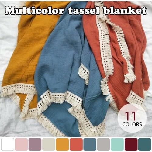 Newborn Swaddle Muslin Tassel Infant Baby Sleeping Blanket High Quality Cotton Double Layers Wrap Receiving Blanket Sack Bedding