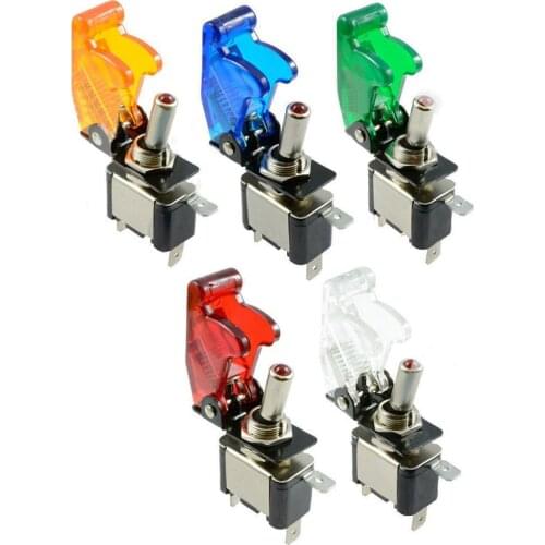 12V 20A Car Dash Toggle SPST ON-OFF Illuminated LED Flip Up Cover Flick Switch