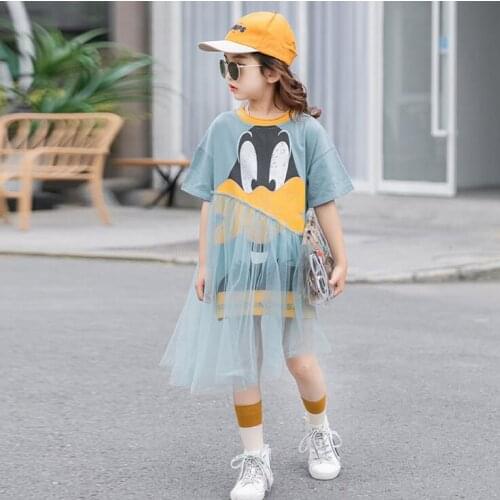 2020 Korean style girls patchwork ruffles dress fashion summer girls dresses 4-9 years F290