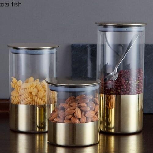 Gilded Storage Jar Glass Moisture-proof Sealed Tank Jars and Lids Candy Pots Tea Canister Spice Organizer Modern Home Decoration