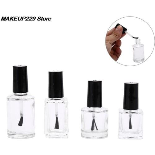 Nail Polish Glass Bottle Empty With A Lid Brush 10ml/15ml Empty Cosmetic Containers Nail Glass Bottles With Brush Transparent