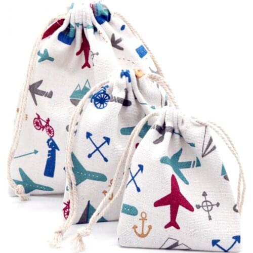 Airplane Linen Jewelry Gift Pouches 8x10cm 9x12cm 10x15cm 13x17cm Cotton Bags Sack