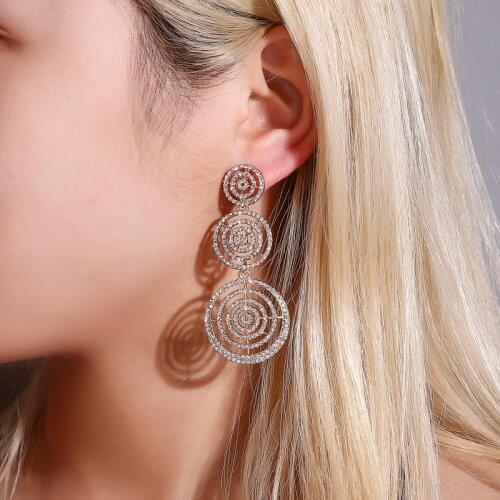 Fashion Round Rhinestone Earrings forWomen Crystal Geometric Drop Earrings Jewelry Gift Shining Rhinestone Evening Party Earring