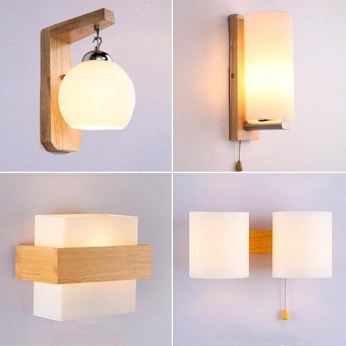 Solid Wood Wall Lamp Nordic Minimalist Bedside Bedroom Lamp Mirror Front Lamp Living Room Dining Room Corridor Balcony Lights