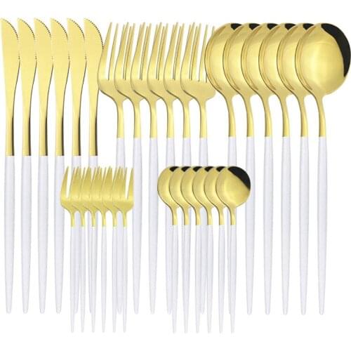 30pcs Tableware Stainless Steel Cutlery Set Kitchen Knife Fork Coffee Spoon Luxury Dinnerware Set Dinner Wedding Gold Cutlery