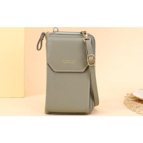 Women Long Messenger Bags with Zipper Hasp Solid Color Ladies Handbags Soft Leather Shoulder Cell Phone Bag for Female sac femme