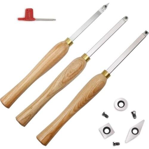 Carbide Woodturning Tool (3 Piece Set) Includes Diamond Shape, Round and Square Turning Tools with Comfort Grip Handles