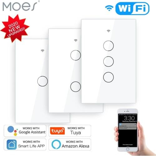 Smart Glass Panel Switch Smart Life/Tuya App Multi-Control Association, Voice Control with Alexa,Google Home,1/2/3 Gang White
