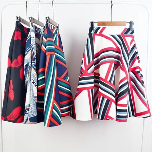 Spring Autumn Printed Skirts Womens 2021 Slim Plus Size A-line Skirt Fluffy Mid Female Casual Skirts With High Waist Young Style