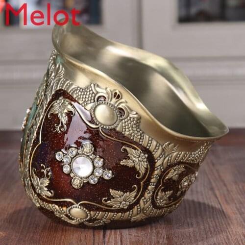 High-End Metal Trash Can Household Desk Living Room No-Lid Mini Bedroom European Creative Office Trash Can