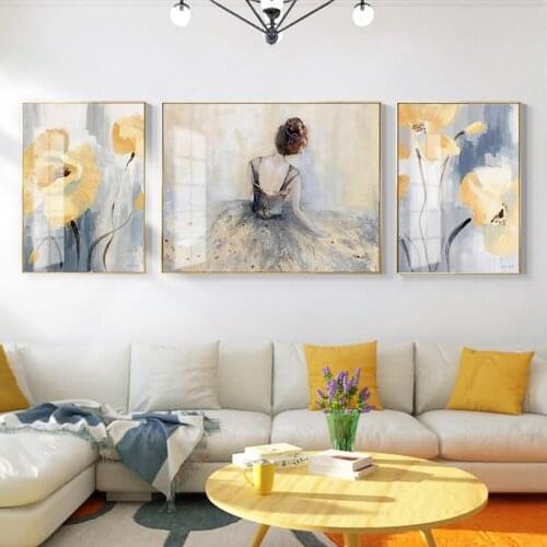 Yellow Poppies Oil Painting Abstract Flowers Ballet Art Canvas Prints Modern Living Room Indoor Wall Pictures Home Decor Posters