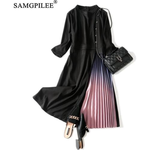 Women Dresses Winter 2021 Casual Plus Size Dress A-line Patchwork Full Sleeve Knee-length Empire O-neck Dresses For Women 4XL