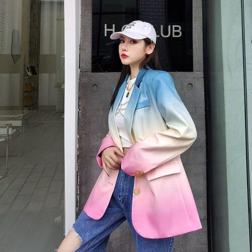 Women 2021 Spring New Transition Gradient Color Blazer Casual Beautiful Long-Sleeved Single-Breasted Suit Jacket Streetwear B215