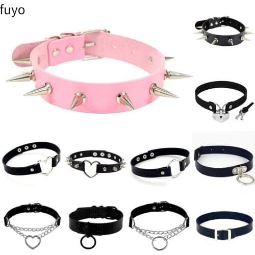 2021 Sexy Punk Choker Neck Heart Spike Collar Pu Leather Choker Bondage Chain Collar Goth Jewelry Women Gothic Necklace jewelry