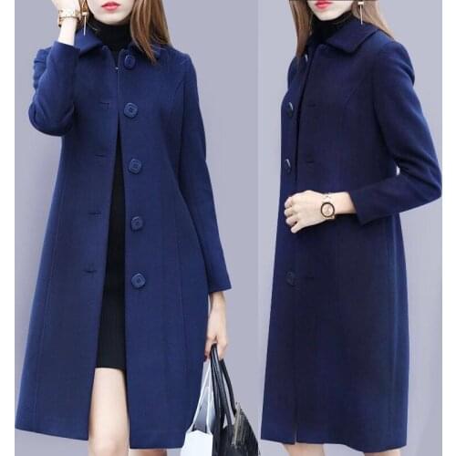 Fall Winter Fashion Women Office Lady Blue Wine Red Black Padded Woolen Coat , Womens Female 3xl Loose Elegant Coats Overcoat
