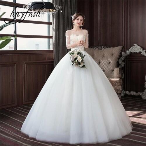 Vestidos De Novia 2020 Wedding Dress Three Quarter O-Neck Regular Elegant Illusion Lace Up Bride Gown Robe De Mariage Sirene