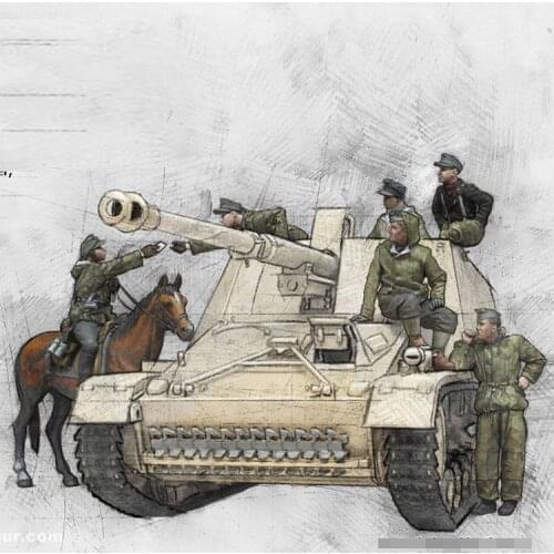 1/35 Nashorn crew and mounted dispatch rider, Big Set, WWII, Resin Model Soldier, GK, Unassembled and unpainted kit