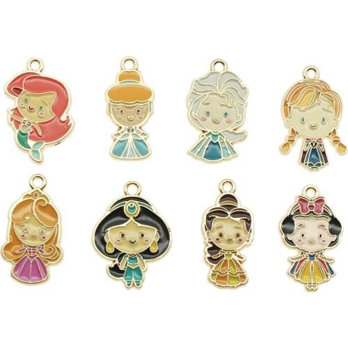 10pcs Charm Cartoon Princess Girls Enamel Charms Oil Drop Metal Girls Pendants DIY Necklace Earring Bracelet Jewelry Accessories