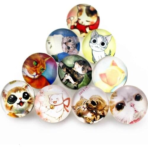 Hot selling 10pcs Mix Cartoon Cat Snap Buttons Glass 18mm Snaps Button Ginger Snap Bracelet&Bangles DIY Snap Jewelry Charms