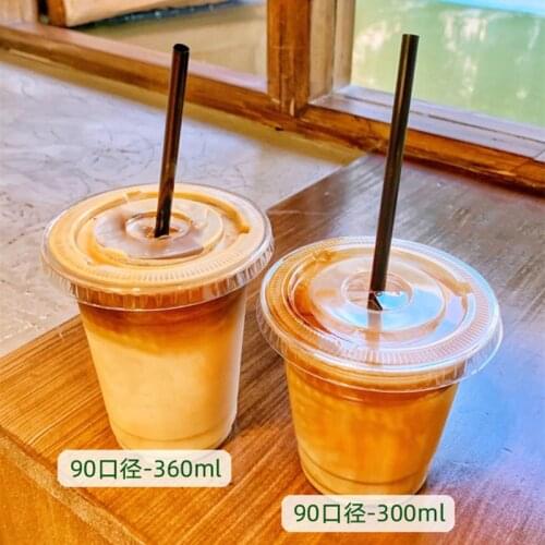 100pcs Net Red 300ML Disposable PET American Iced Coffee Cup Milk Tea Cup Transparent Thickened Dessert Packaging Plastic Cup