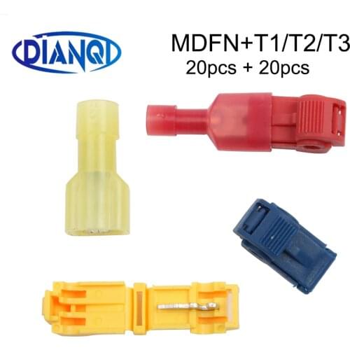 20pairs MDFN+T1 T2 T3 Scotch Lock Quick Splice Wire Connectors Terminals Crimp Electrical Car 22-18AWG 300V 10A Wire