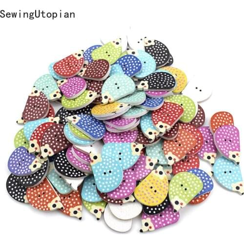 200PCS Animal Sewing Wooden Buttons Hedgehog 2 Holes DIY Craft Scrapbooking Colorful Christmas Gift Sewing Accessories