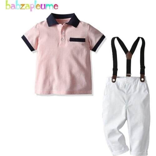 2020 New Spring Toddler Clothes Fashion Gentleman Short Sleeve Baby Boys T-shirt+White Pants Boutique Kids Clothing Set BC1211-1