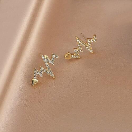 2021 New Creative Heartbeat Stud Earring Trendy Korean Lady Inlay Zircon Plated Gold Earring Charm Girl Daily Wear Party Jewelry