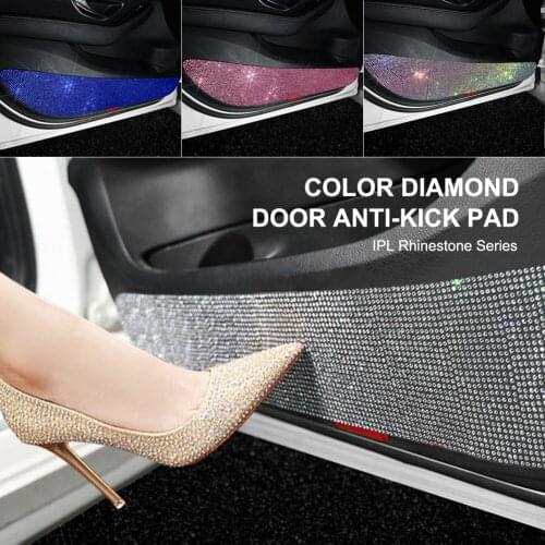 4Pcs Bling Car Door Anti-kick Pad Shiny Rhinestones Car Door Protective Pads Front Rear Doors Anti-collision Anti-Dirty Stickers