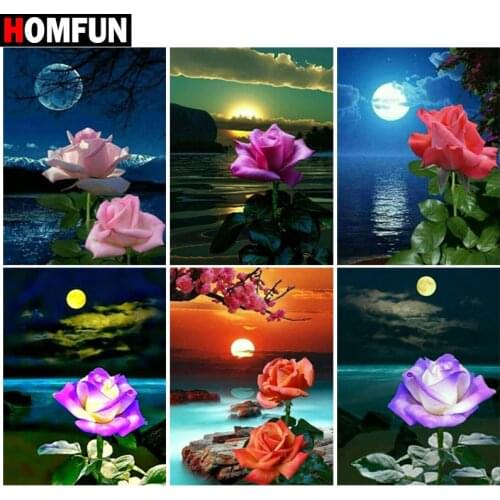 HOMFUN Full Square/Round Drill 5D DIY Diamond Painting "Night view sea flower"Embroidery Cross Stitch 5D Home Decor Gift