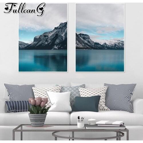 FULLCANG 2pcs/set diamond embroidery sale mountain and sea scenery 5d diy mosaic painting full square round drill decor FC3508