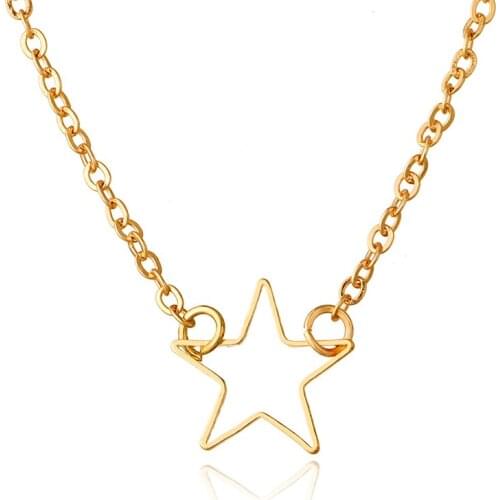 Hollow Out Five Pointed Star Pendant Clavicle Necklace Charming Womens Wedding Party Gold Choker Fashion Girl Jewelry Gift