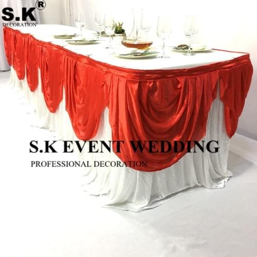 White Color Ice Silk Table Skirt With Colors Swag Drapery Wedding Table Cloth Skirting For Event Banquet Decoration
