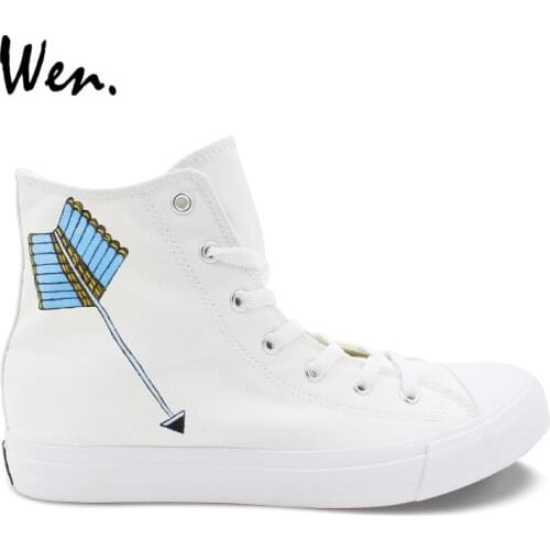 Wen White Skateboarding Shoes for Men Women Hand Painted Design Tribal Arrow High Top Girl Boys Canvas Sneakers Unique Gifts