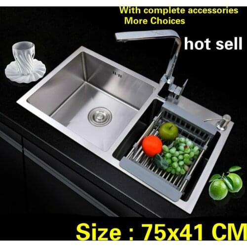 Free shipping Standard kitchen sink durable manual 3 mm food grade stainless steel double groove 750x410 MM