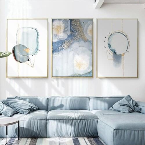 Frameless Light Blue Fresh Nordic Entrance Poster Home Decoration Modern Living Room Watercolor Abstract Printing Painting Core