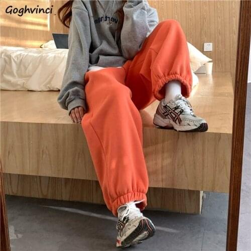 Pants Women Cozy College Spring Autumn Streetwear Loose Plus Velvet Casual All Match Female Korean Style Vintage Solid Basic Ins