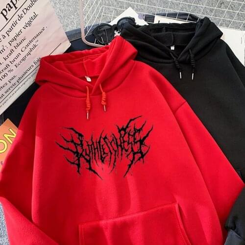 Black Grunge Oversized Hoodies Gothic Streetwear for Girls Goth Sweatshirt Women Drawstring Thermal Pullover Sportswear Ladies