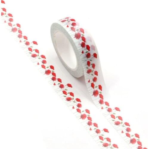 1PC Decorative Poppy Flowers Washi Tape DIY Scrapbooking Bullet Journal Sticker Adhesive Masking Tape Kawaii Stationery Supplies