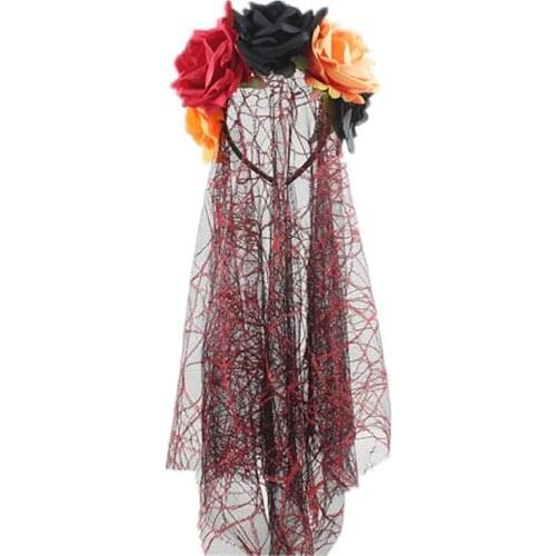 Day Of The Dead Veil Corpse Brihee Hairband Mexican Fancy Dress Rose Flower Headband Halloween Party Costume Accessory