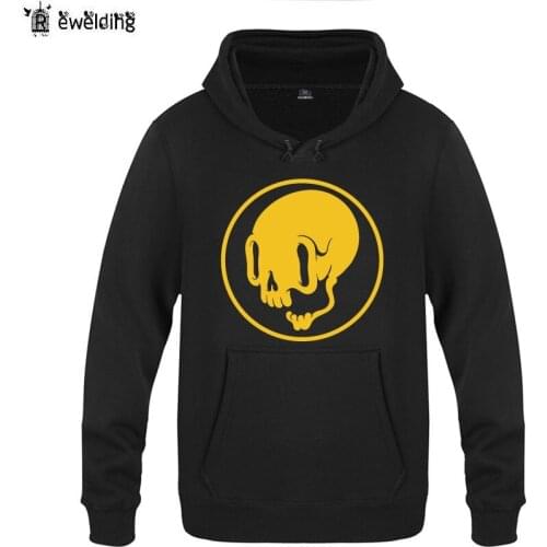 Mens Hoodies Encounters Alien Skull Print Hoodie Men Fleece Long Sleeve Mans Sweatshirt Skate Pullover Oversized Coat