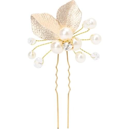 Womens Hair Clip Leaf Rhinestone Faux Pearls Hairpin Bridal Bobby Pin Jewelry