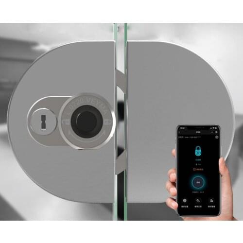 304 Stainless Steel Smart Biometric Fingerprint Glass Door Lock With Bluetooth APP Built in Rechargeable Battery No Drill