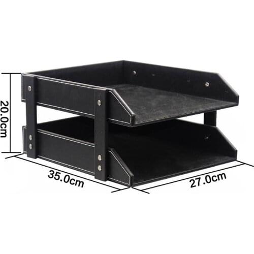 Double-Layer PU Leather File Document Tray Shelf Storage Box Desk Organizer Home Office Supplies