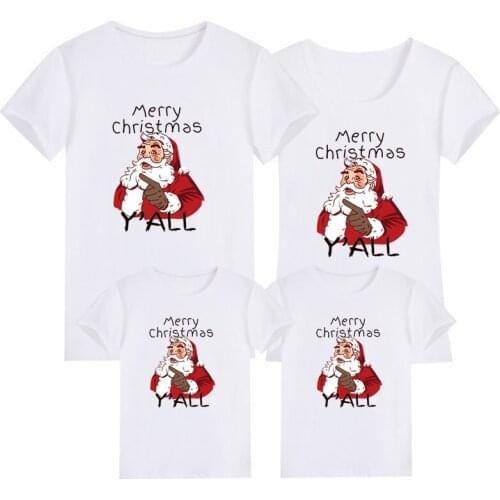 Christmas Family Matching T-shirt Mother Daughter Clothes New Year Girls Boy Mom Dad T-shirt Cotton Short Sleeve Cartoon Print