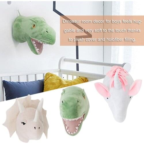 Animal Head Dinosaur Wall Decor Rhinoceros Hanging Mount Stuffed Animal Plush Toy Princess Doll Girl Kid Gift Nursery Room